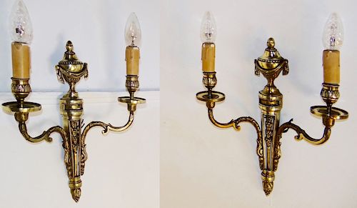 PAIR OF LOUIS XVI FRENCH BRONZE WALL SCONCES