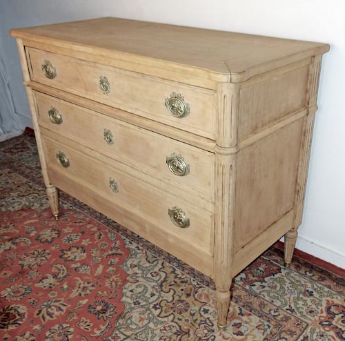 LOUIS XVI STYLE BLEACHED 3 DRAWER COMMODE
