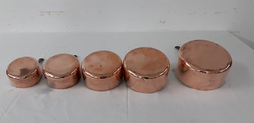 GRADUATING SET OF 5 FRENCH COPPER PANS