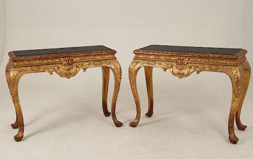 PR. OF ENGLISH GILT WOOD MARBLE TOP CONSOLE TABLES