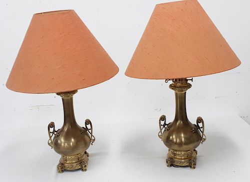 PR. OF FRENCH BRASS GOURD SHAPED OIL LAMPS