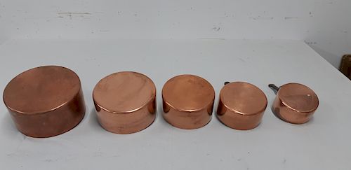 SET OF 5 GRADUATING FRENCH COPPER PANS