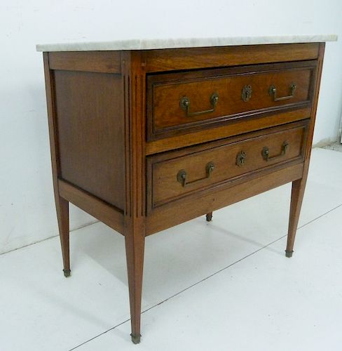 LOUIS XVI STYLE WALNUT MARBLE TOP COMMODE