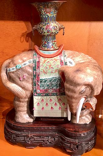 Important Finely Enameled Antique Chinese Caparisoned Elephant