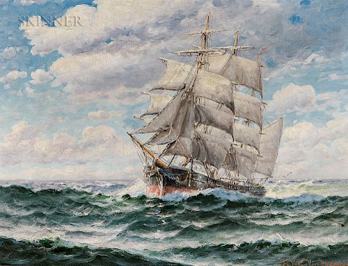 Theodore Victor Carl Valenkamph (Swedish/American, 1868-1924)  Ship Under Sail