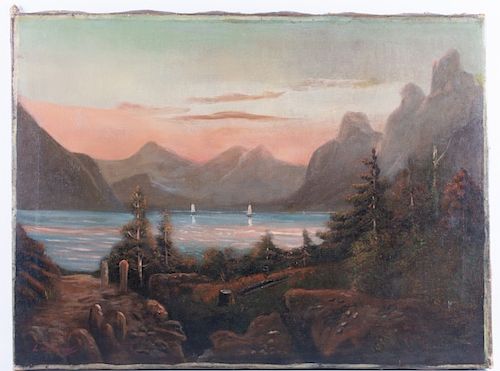 Mikhail Larionov Lake Ritza Scene Oil On Canvas