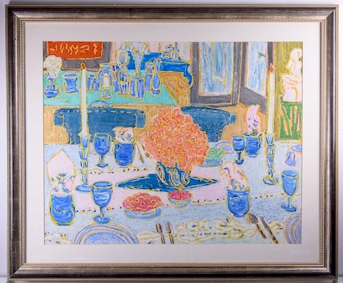Molly J. Schiff Dining Scene Mixed Media on Paper