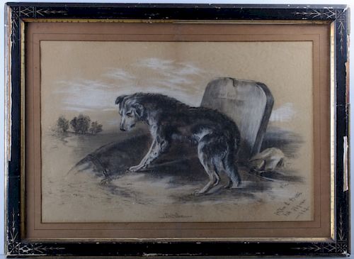 Charcoal Drawing, 1882 Dog and Headstone