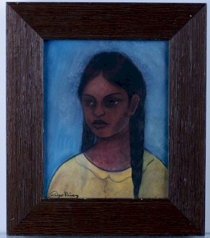 Diego Rivera "Lupita" Charcoal & Pastel Drawing