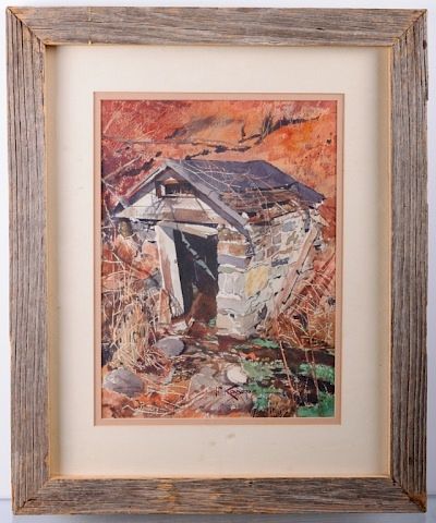 Henry Kaneps Springhouse Scene Watercolor on Paper