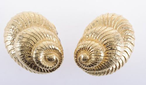 David Webb Gold Shell Omega Clip Earrings