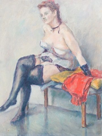 Evelyn Metzger Semi Nude Portrait Oil On Masonite
