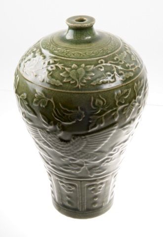 Chinese Carved Celadon Porcelain Vase