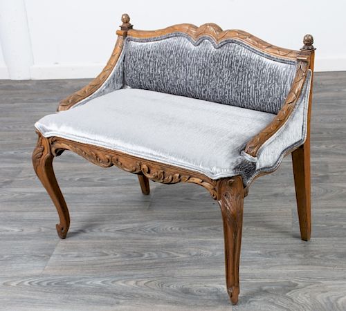 French Carved Walnut Ladies Bench
