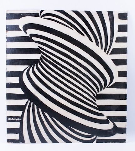 Victor Vasarely Geometric Oil On Board