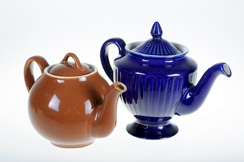 Hall Porcelain Teapots Duo, Cobalt & Brown