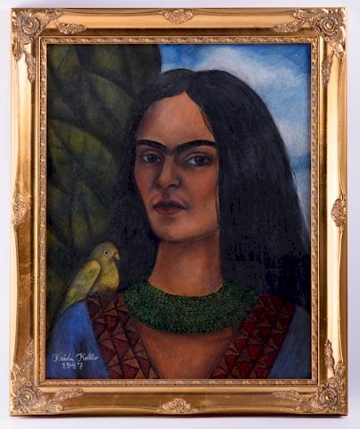 Frida Kahlo "Autorretrato" Mixed Media On Paper