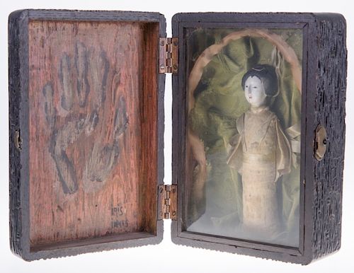 Japanese Doll in Shadowbox, Signed