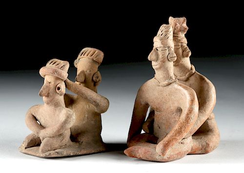 Lot of 2 Colima Pottery Conjoined Seated Couples