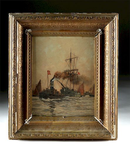 Signed 19th C. William Martin Naval Battle Painting