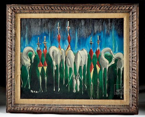 Framed & Signed Enrico Tanzi Painting "Meeting" 1962