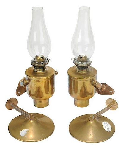 Pair Brass Maritime Gimbal Lamps