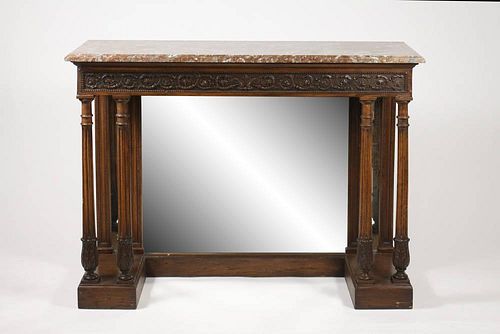 French Marble Top Mirrored Back Console