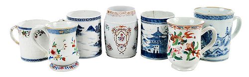 Seven Chinese Export Porcelain Canns