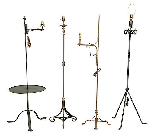 Four Vintage Wrought Iron Floor Lamps