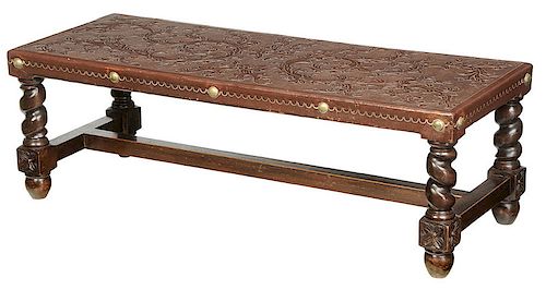 William and Mary Style Tooled Leather Low Table