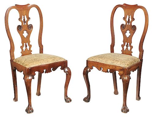 Pair George II Style Carved Walnut Side Chairs
