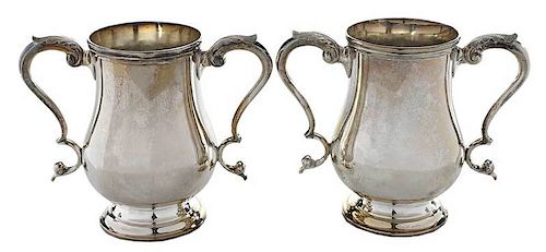 Pair Coin Silver Two Handle Cups