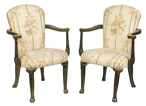 Pair Venetian Style Paint Decorated Arm Chairs