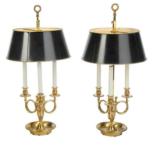Pair Three Horn Brass Bouilotte Lamps