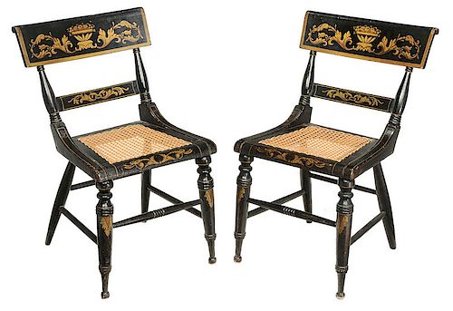 Pair American Classical Paint Decorated Chairs