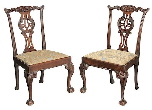 Pair Chippendale Carved Mahogany Side Chairs