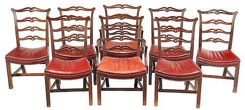 Set Eight Chippendale Style Ribbon Back Chairs