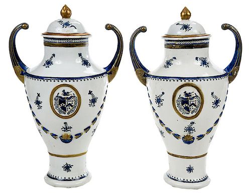 Pair of Chinese Export Armorial Urns