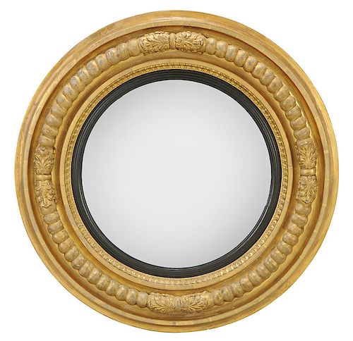Irish Regency Gilt and Ebonized Convex Mirror