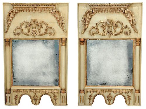 Pair Italian Neoclassical Parcel-Gilt Mirrors
