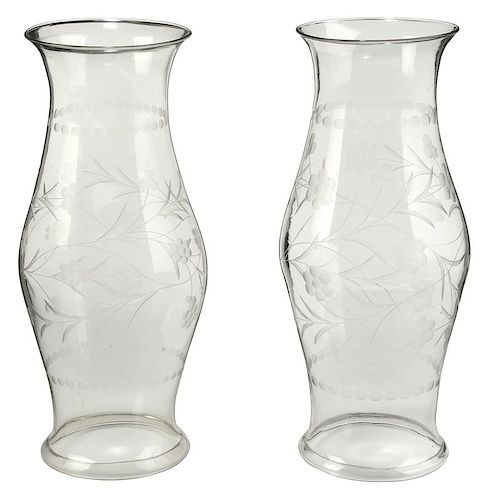 Large Pair Etched Glass Hurricane Shades