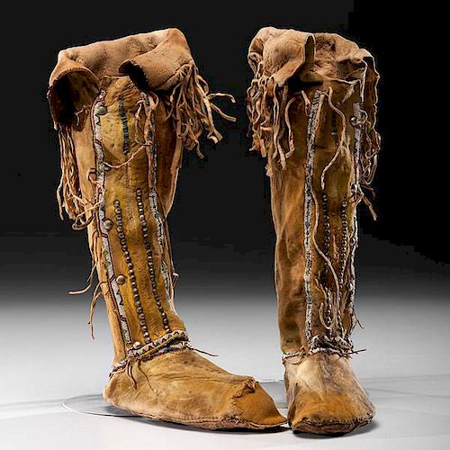 Comanche Beaded Hide Hightop Moccasins From the US Children's Museum on the 19th Century  