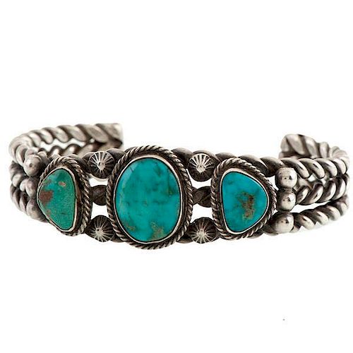 Navajo Silver and Turquoise Bracelet 