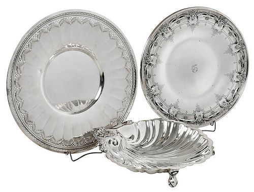 Two Sterling Plates and Shell Dish