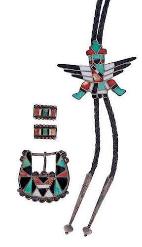 Zuni Knifewing Bolo Tie with Ranger Buckle Set from Asa Glascock Trading Post, Gallup, NM 