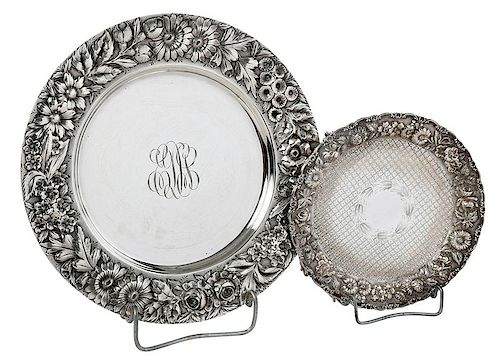 Two Coin Silver Repousse Trays