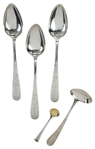 Five Andrew Warner Coin Silver Spoons