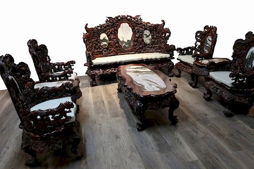A SET OF EIGHT PIECES SUANZHI WOOD FURNITURE