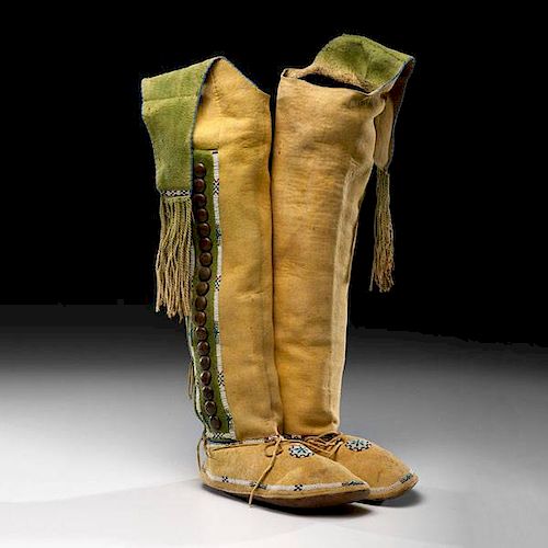 Kiowa Beaded Hide Hightop Moccasins From the US Children's Museum on the 19th Century 