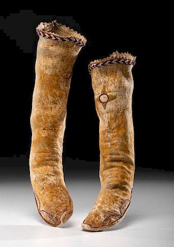 Apache Beaded Hide Hightop Moccasins From the US Children's Museum on the 19th Century  